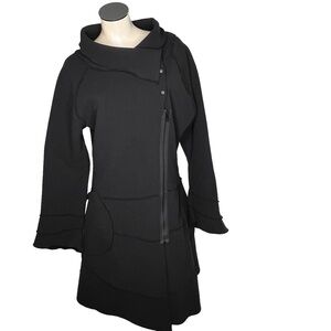 RARE CMINDO Black Fleece Artsy Asymmetrical Zipper Coat Women's  Size L